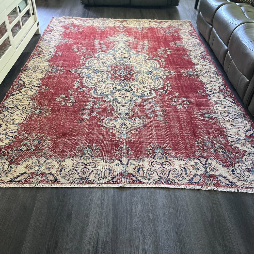 Vintage Turkish Wool on Cotton Rug / 9.8 ft x 7 ft big size